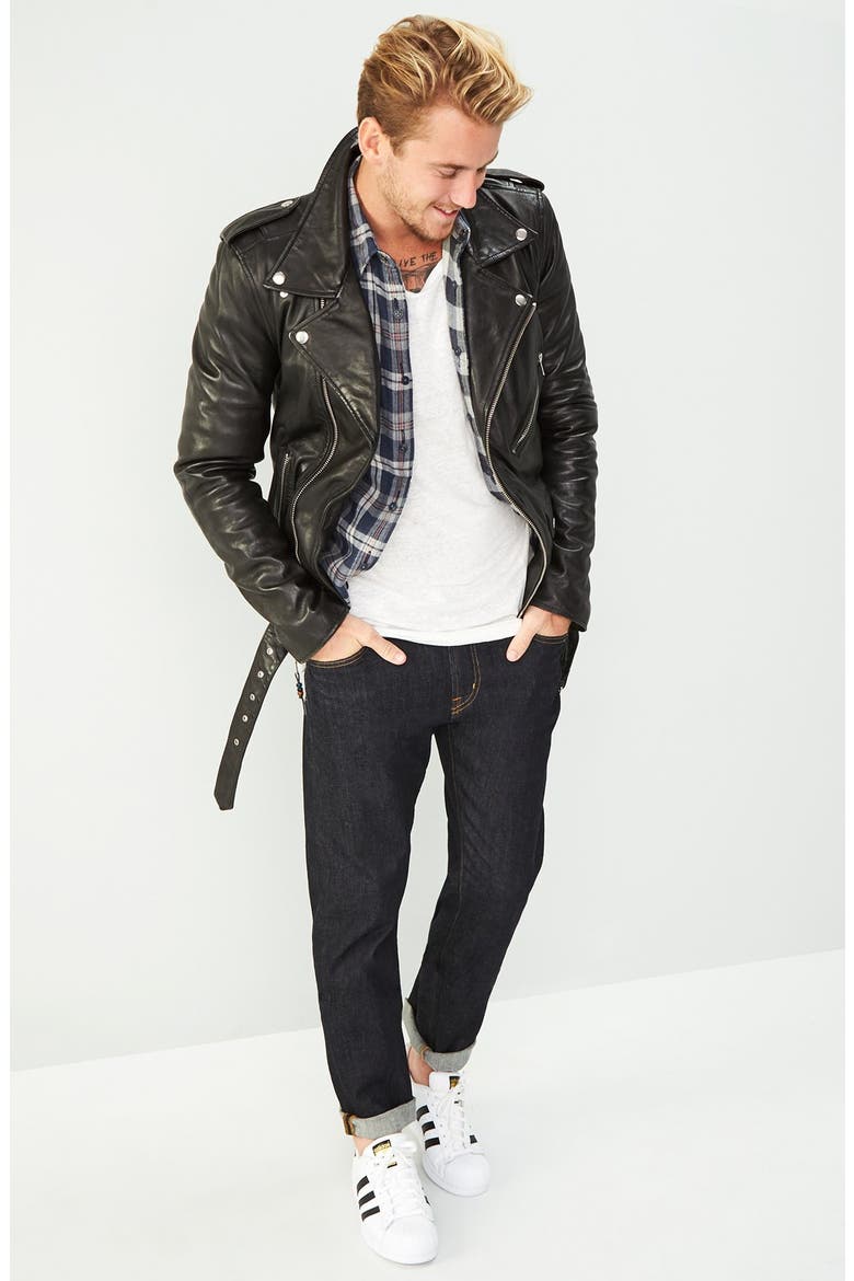 'Leather Jacket 5' Leather Moto Jacket, Alternate, color, BLACK