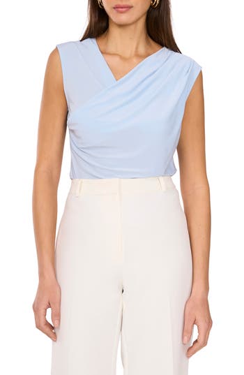 Vince Camuto Draped Cross Neck Sleeveless Top In Blue
