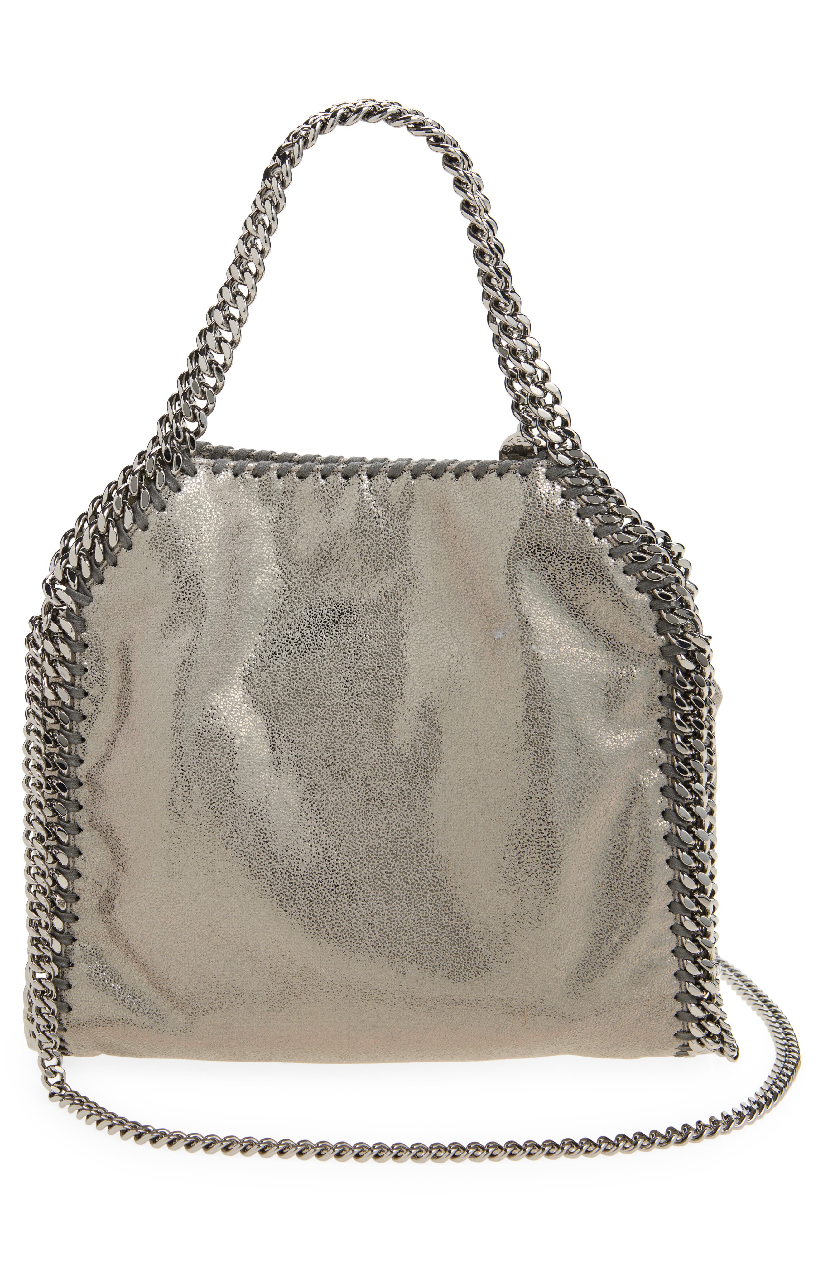 Stella McCartney Mini Falabella Metallic Faux Leather Tote, Alternate, color, Steel Grey