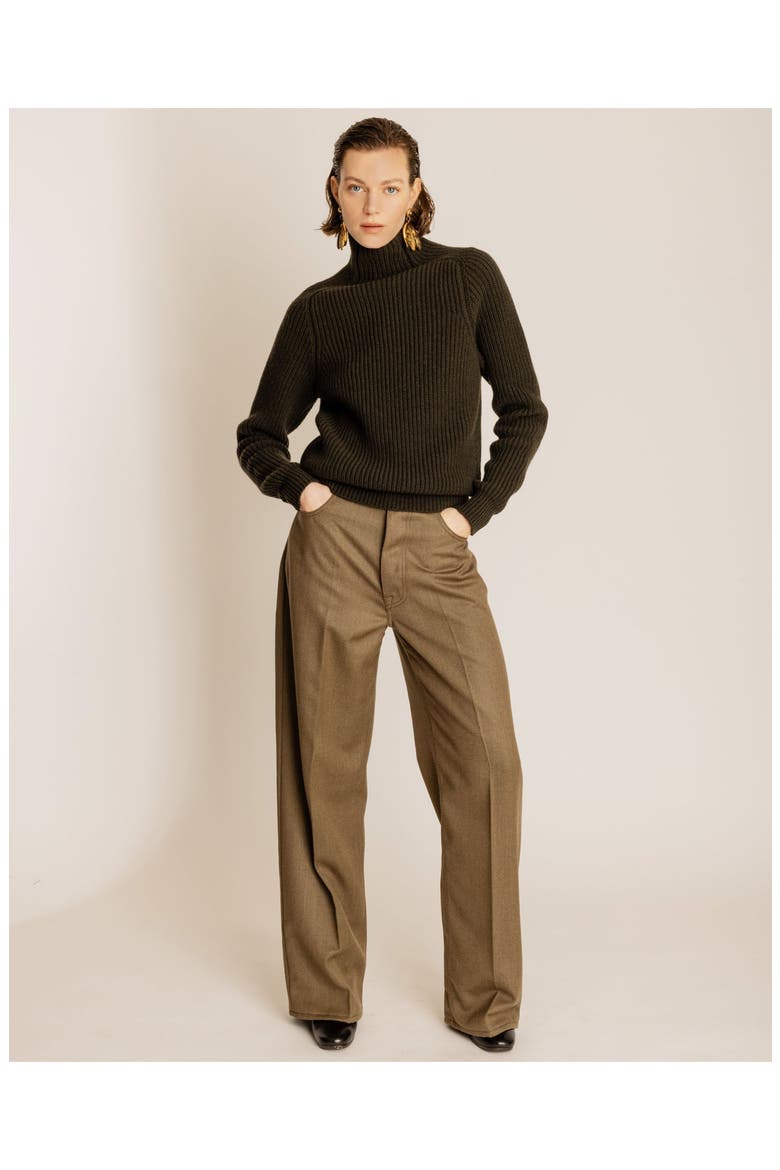 Wide Leg Wool Trousers, Alternate, color, OLIVE