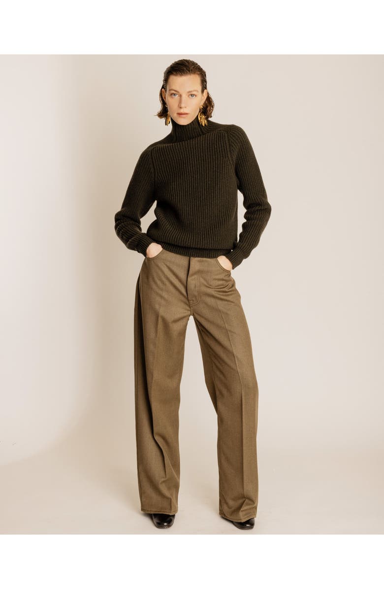 Fortela Wide Leg Wool Trousers, Alternate, color, Olive