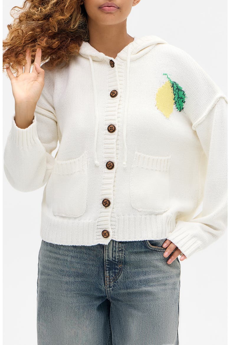 Limoncello Button-Up Graphic Hoodie Cardigan, Main, color, WHITE