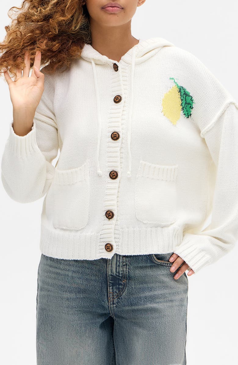 BDG Urban Outfitters Limoncello Button-Up Graphic Hoodie Cardigan, Main, color, White
