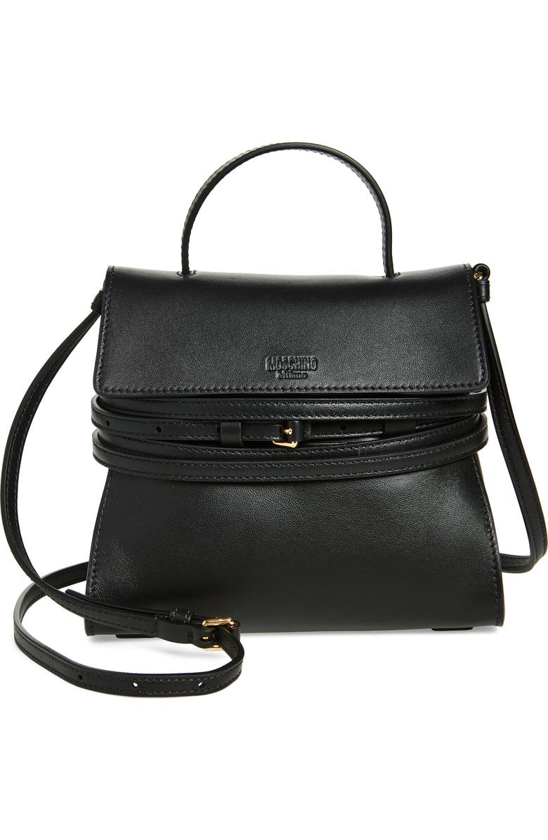 Moschino Tie Me Leather Shoulder Bag, Main, color,