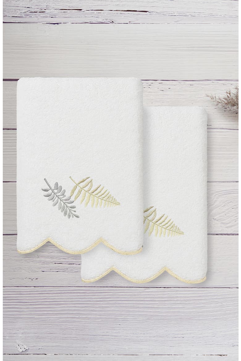 Fern Toss Scallop Pack of 2 Hand Towels, Alternate, color, WHITE/ BEIGE