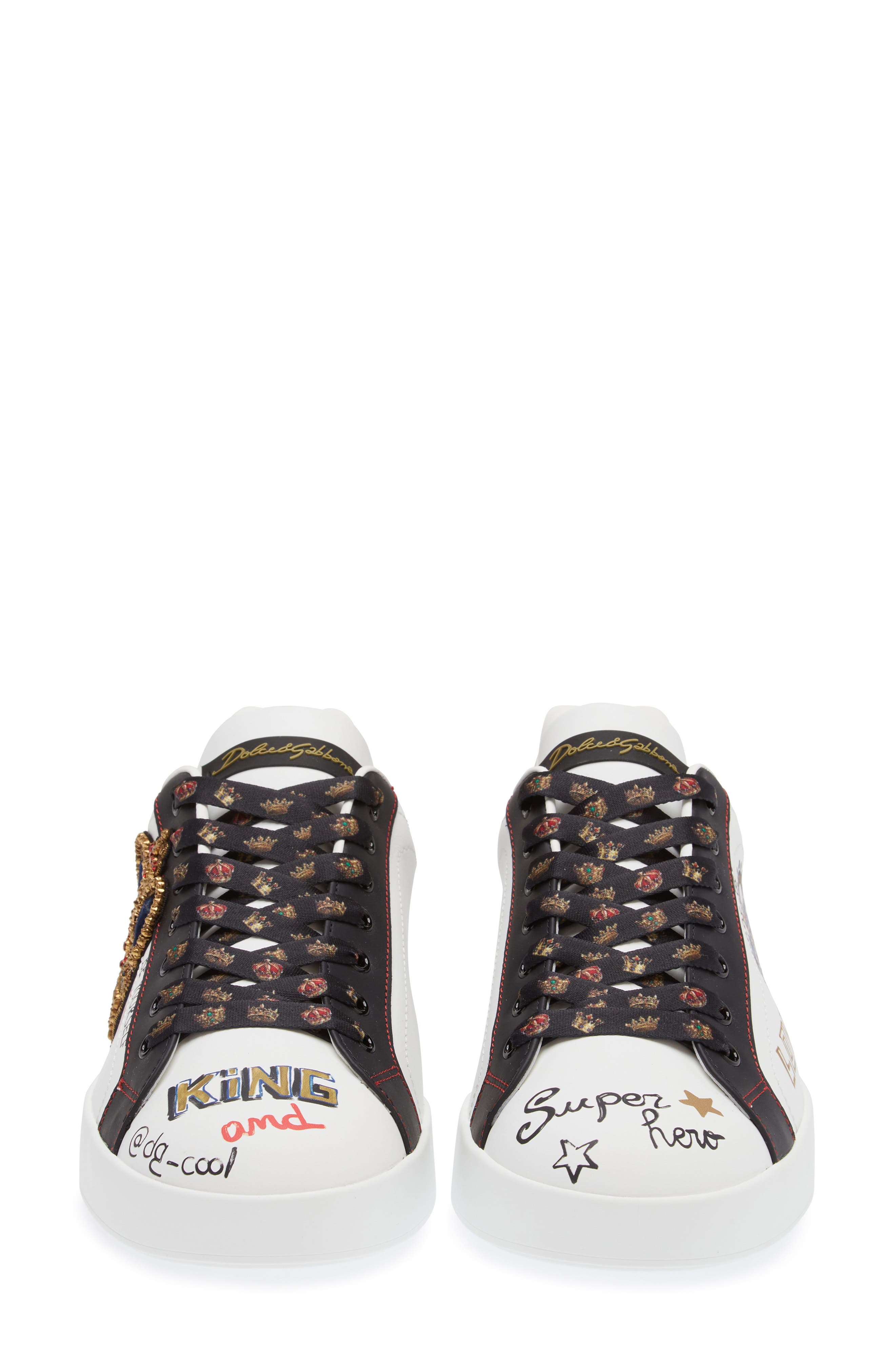 Dolce&Gabbana Portofino Graffiti Embellished Sneaker, Alternate, color, White