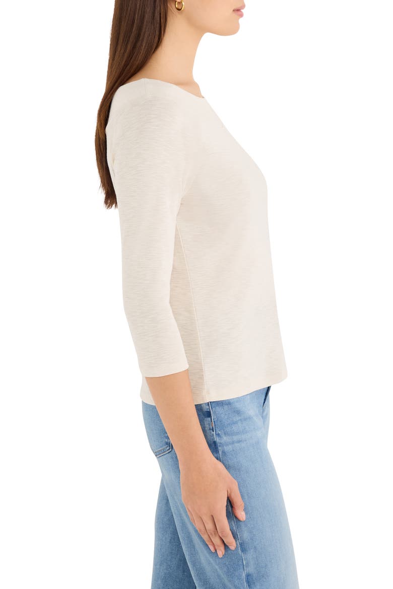 Boat Neck Three-Quarter Sleeve Cotton Blend Top, Alternate, color, COCONUT