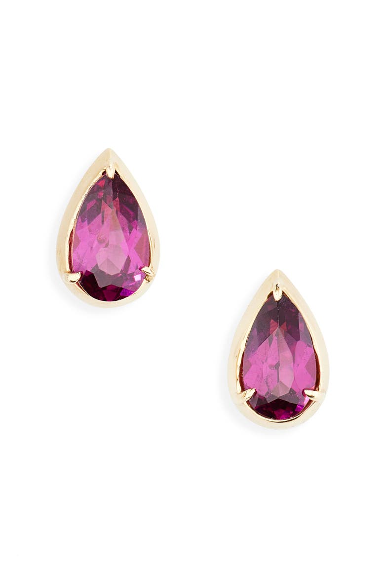 Garnet Teardrop Stud Earrings (Nordstrom Exclusive), Main, color, 14K YELLOW GOLD
