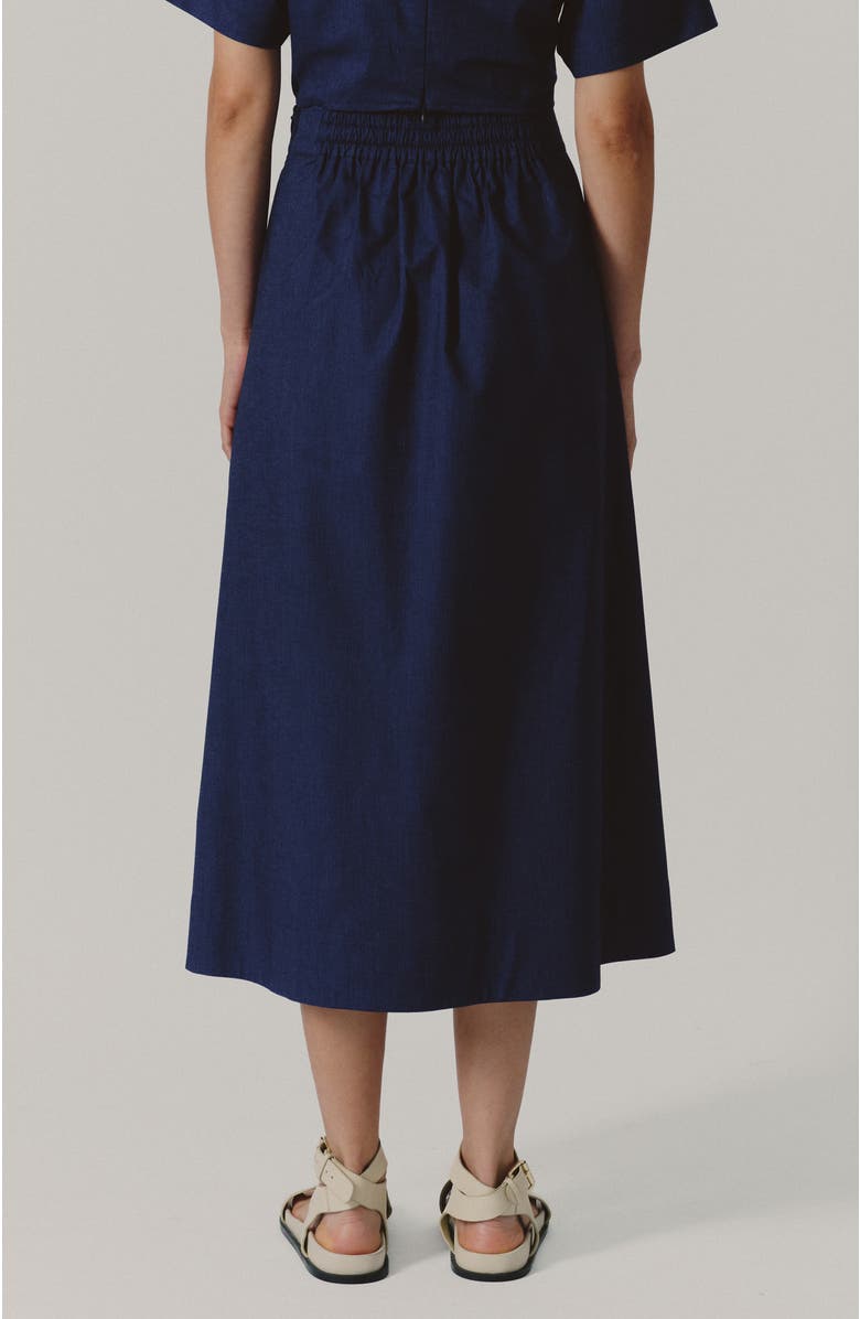 De Loreta Flecos A-Line Cotton Midi Skirt, Alternate, color, Navy Denim