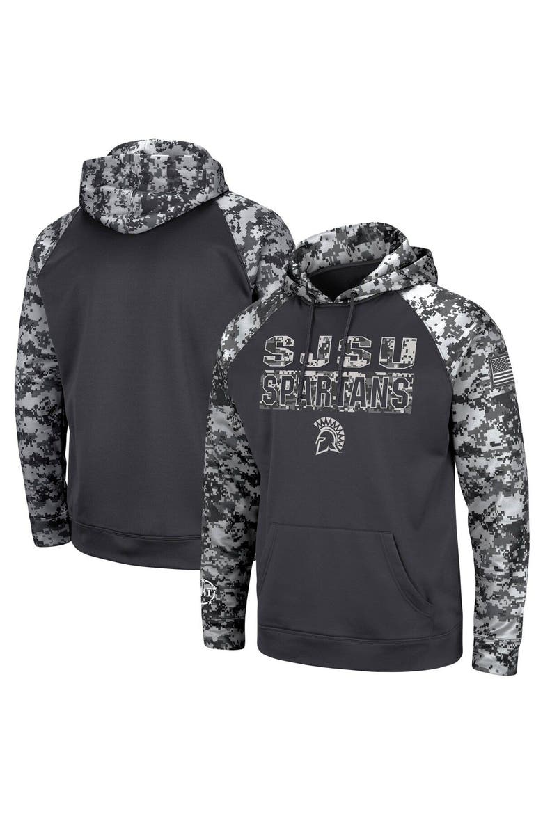 Men's Colosseum Charcoal San Jose State Spartans OHT Military Appreciation Digital Camo Pullover Hoodie, Main, color, Charcoal