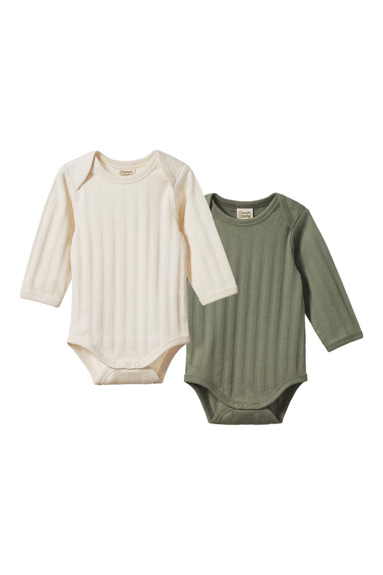 2-Pack Long Sleeve Organic Cotton Bodysuits, Main, color, NATURAL/ NETTLE