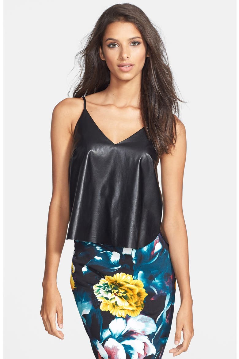ASTR Faux Leather Camisole, Main, color, BLACK