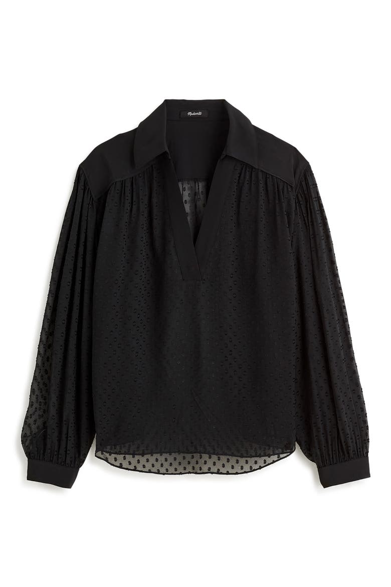 Clip Dot Long Sleeve Popover Top, Alternate, color, TRUE BLACK
