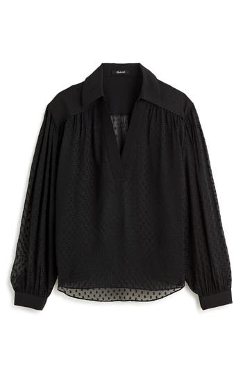 Shop Madewell Clip Dot Long Sleeve Popover Top In True Black