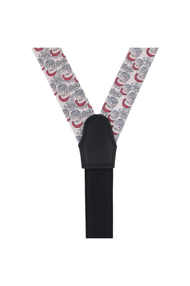 Big & Tall Santa Claus Is Watching Silk Novelty Button End Suspenders, Alternate, color, Ivory and Red