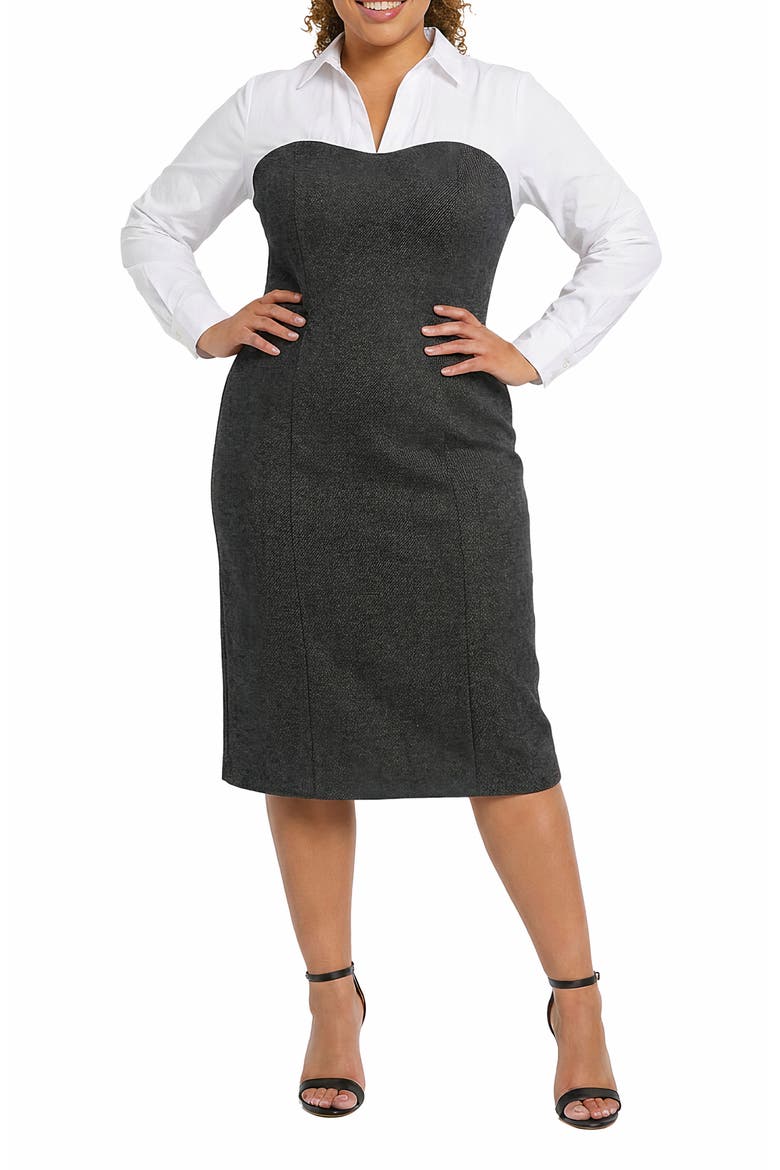 Mixed Media Sheath Dress, Main, color, GREY MULTI/ WHITE