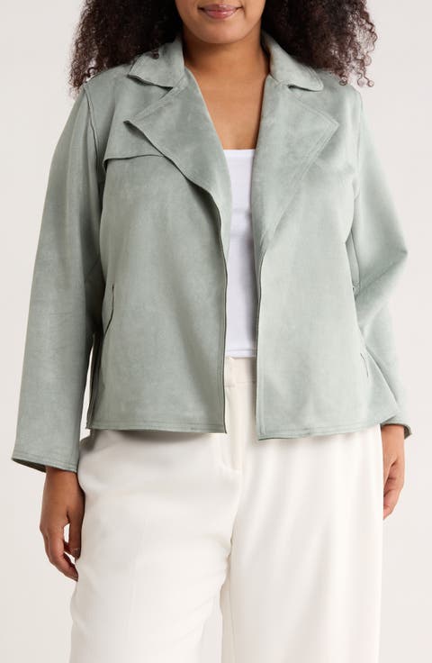 Faux Suede Open Front Jacket (Plus)