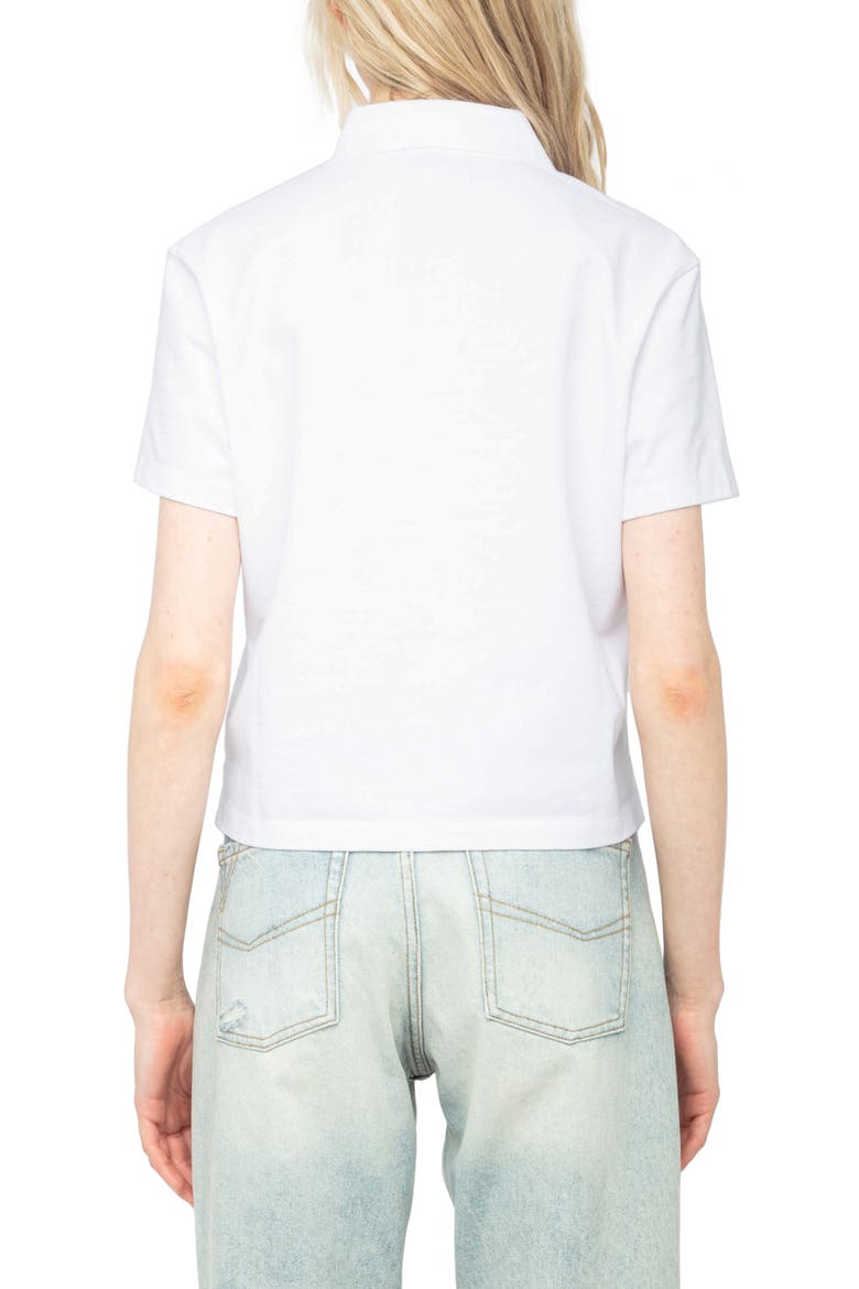 Mirta Wings Crop Cotton Polo Shirt, Alternate, color, WHITE