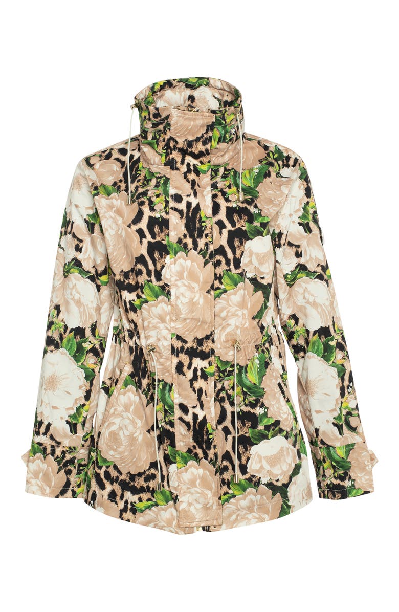 GORSKI Lightweight Floral Printed Jacket With Concealed Hood, Alternate, color, Beige Floral Lprd/Beige