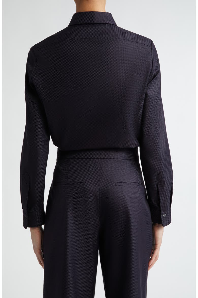 Lara Cotton Jacquard Crop Button-Up Shirt, Alternate, color, BLACK
