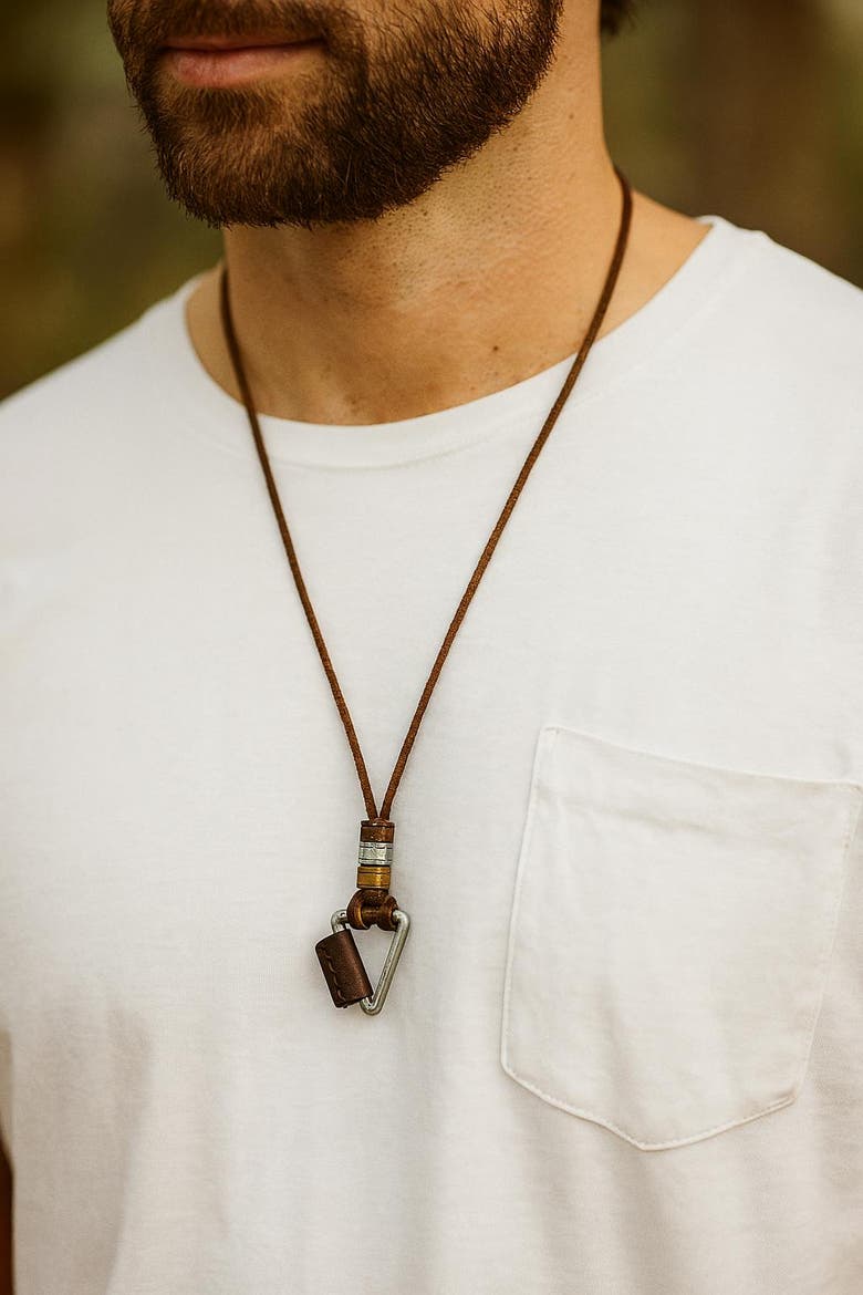 Gable Triangle and Beaded Leather Adustable Necklace, Alternate, color, Brown