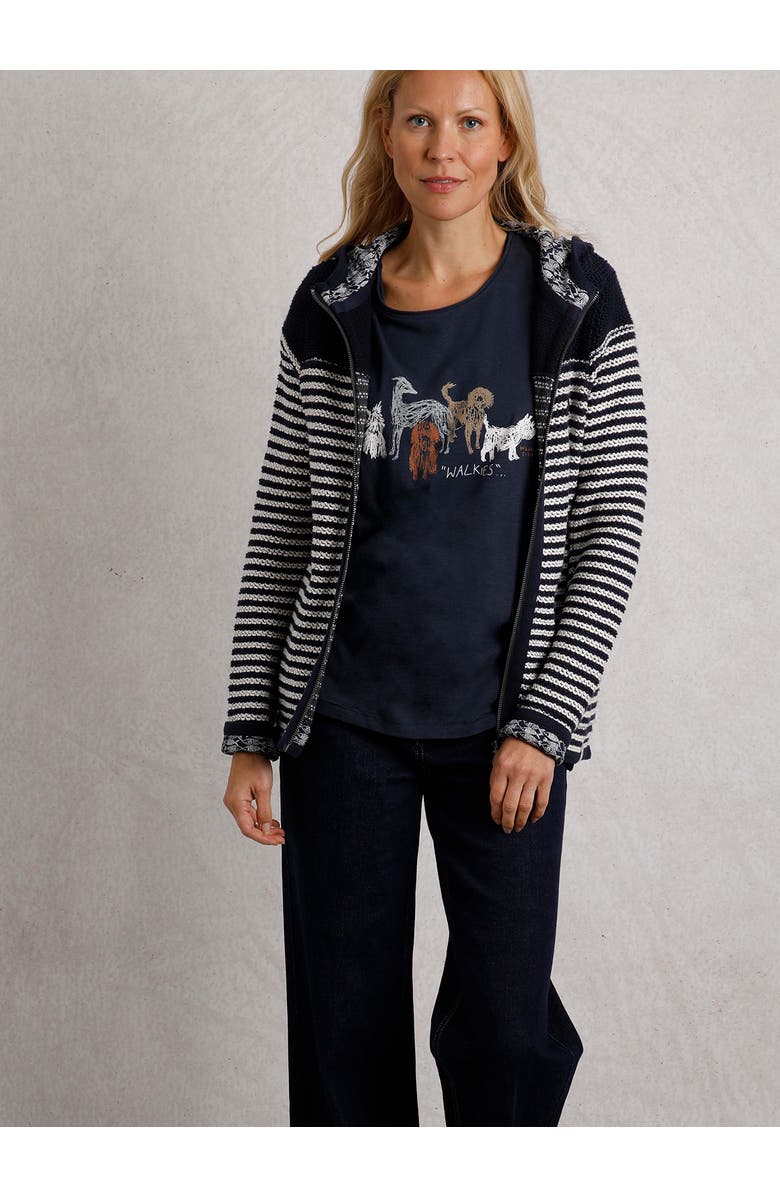 Weird Fish Bianca Full Zip Stripe Macaroni Hoodie, Alternate, color, Navy