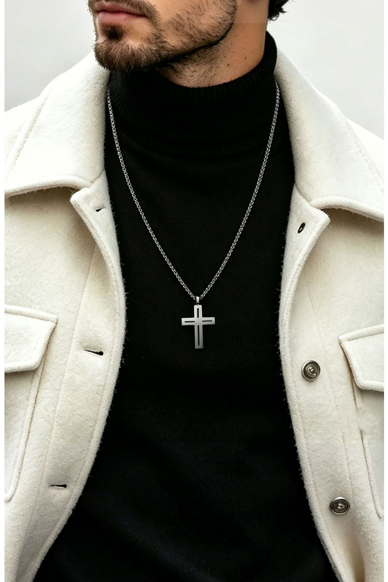 Men's Cut-Out Cross Necklace, Alternate, color, SILVER