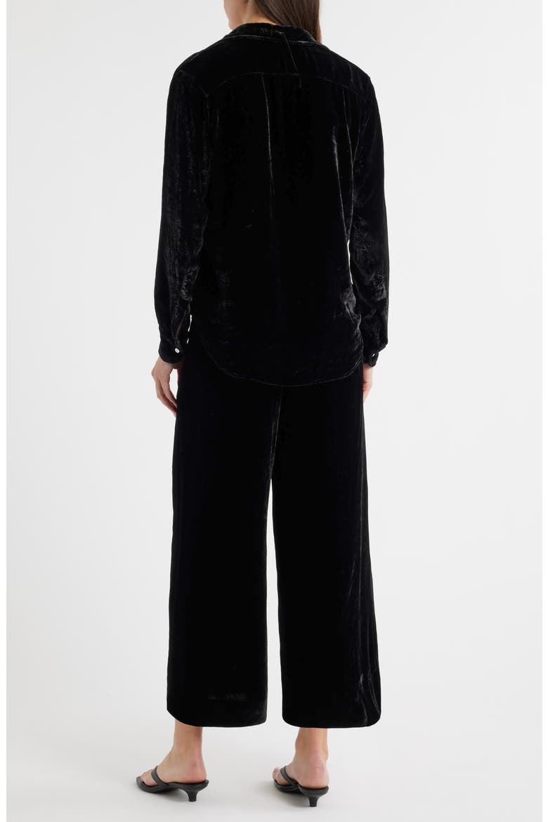 Tuscany Getaway Velvet Button-Up Shirt & Crop Wide Leg Pants Set, Alternate, color, BLACK