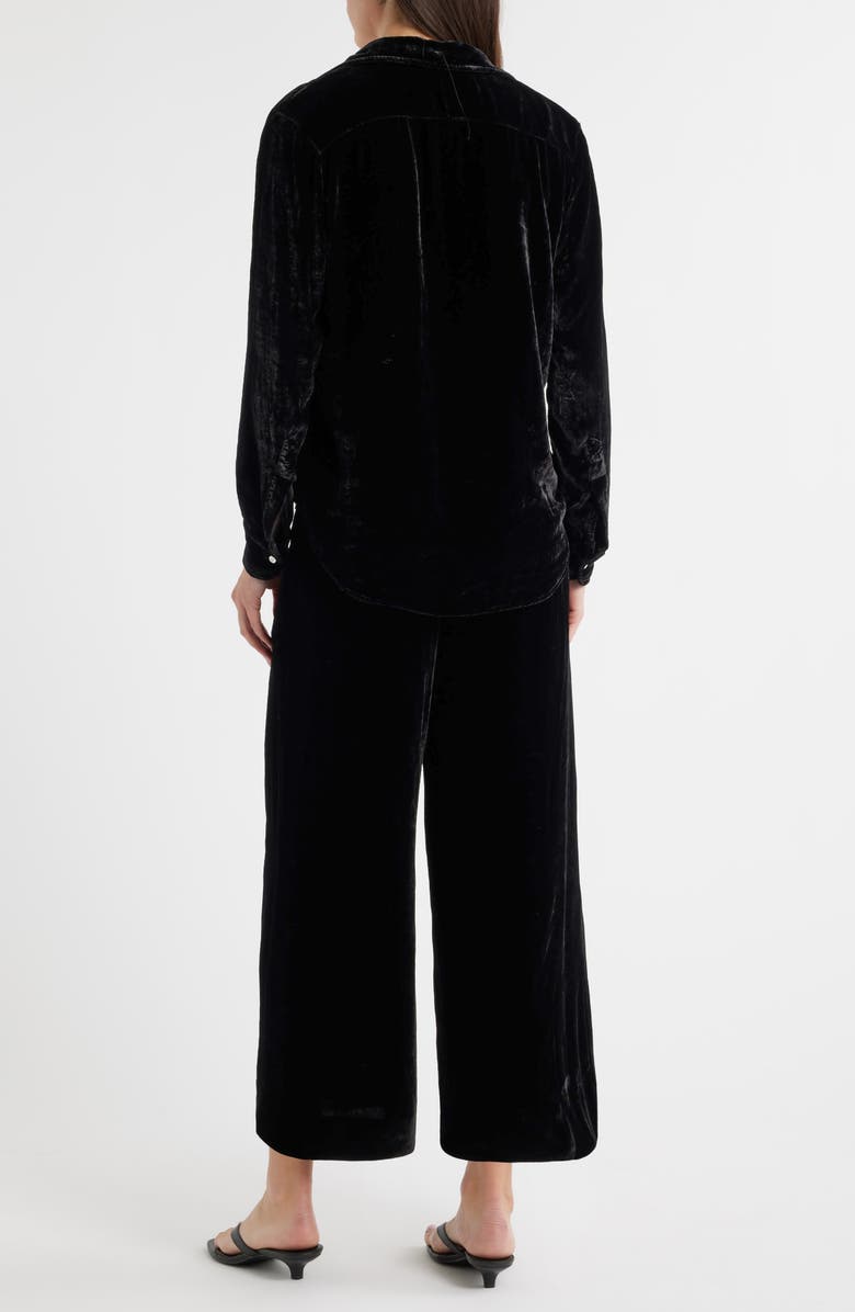 Frank & Eileen Tuscany Getaway Velvet Button-Up Shirt & Crop Wide Leg Pants Set, Alternate, color, Black