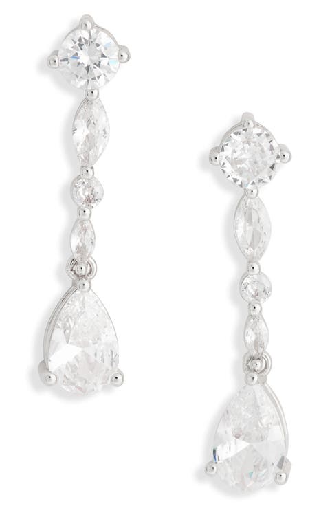 Mixed Cubic Zirconia Linear Drop Earrings