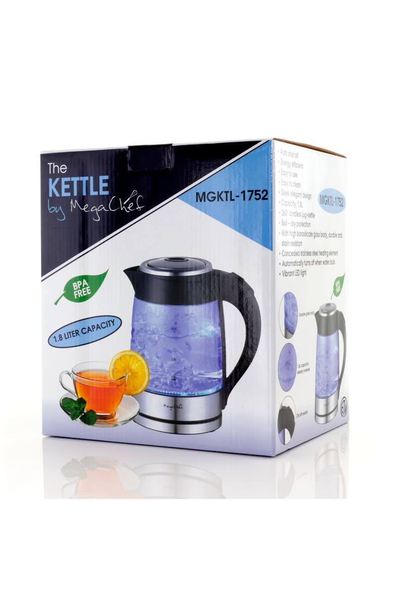 Megachef 1.8Lt. Glass Body and Stainless Steel Electric Tea Kettle, Alternate, color, Grey