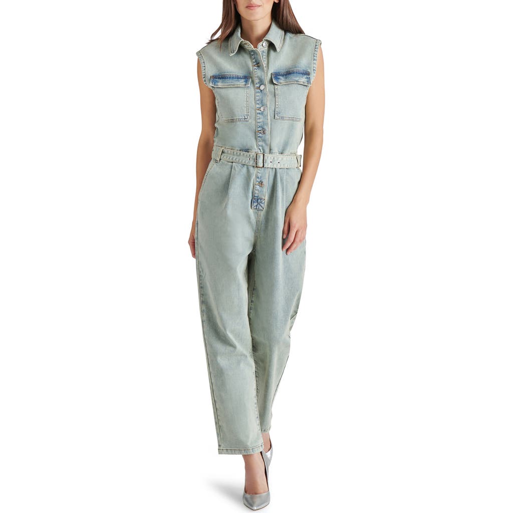 Steve Madden Olynne Sleeveless Denim Jumpsuit In Blue