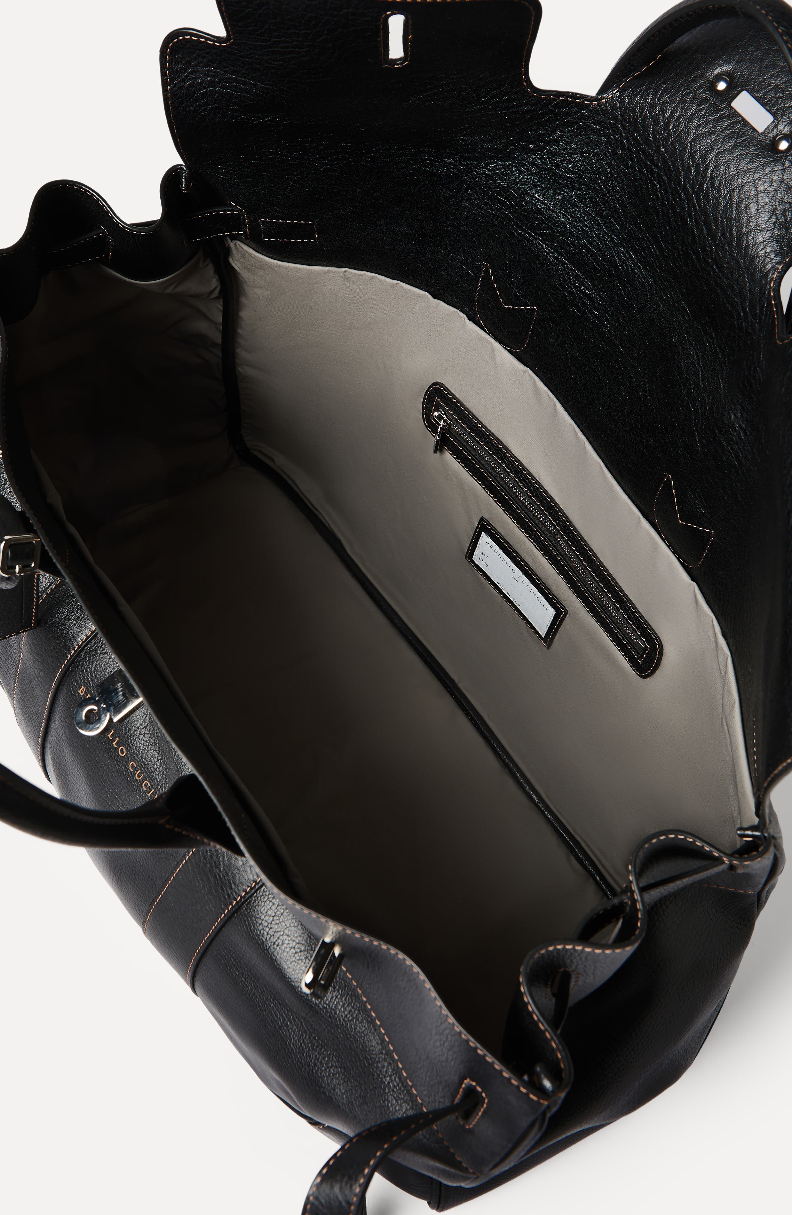 Brunello Cucinelli Grained calfskin country bag, Alternate, color, Black