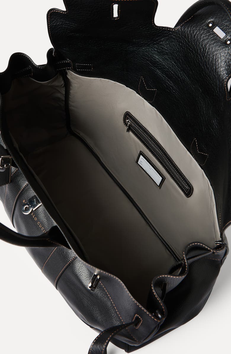 Brunello Cucinelli Grained calfskin country bag, Alternate, color, Black