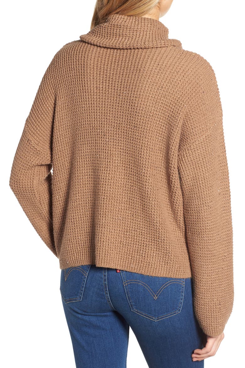 Chunky Thermal Cowl Neck Sweater, Alternate, color, BROWN CATTAIL