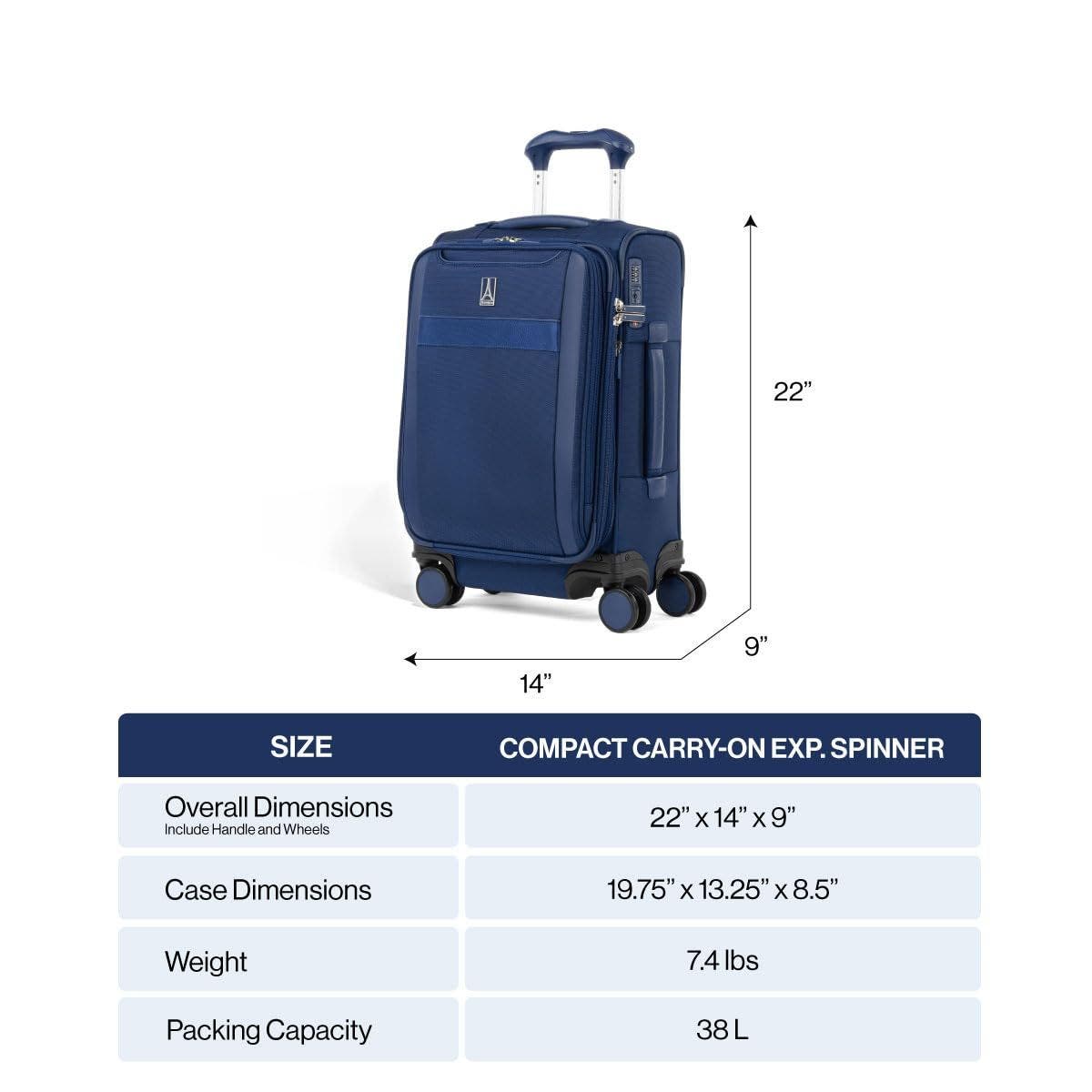TRAVELPRO Versapack + Lightweight Softside Expandable 20" Compact Carry On Spinner Luggage, Alternate, color, Black