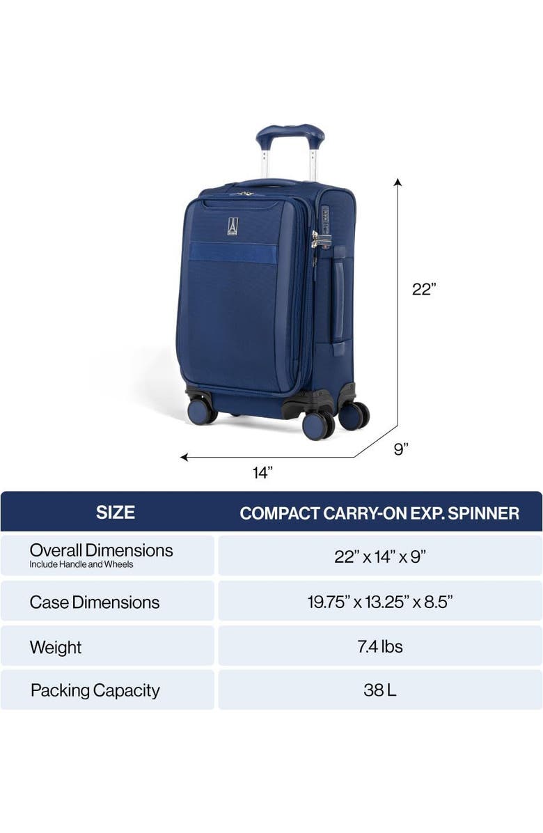 TRAVELPRO Versapack + Lightweight Softside Expandable 20" Compact Carry On Spinner Luggage, Alternate, color, Black