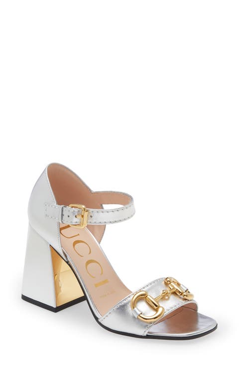 Gucci Polished Calfskin Kitten Heel Mid Heel Slide Sandal