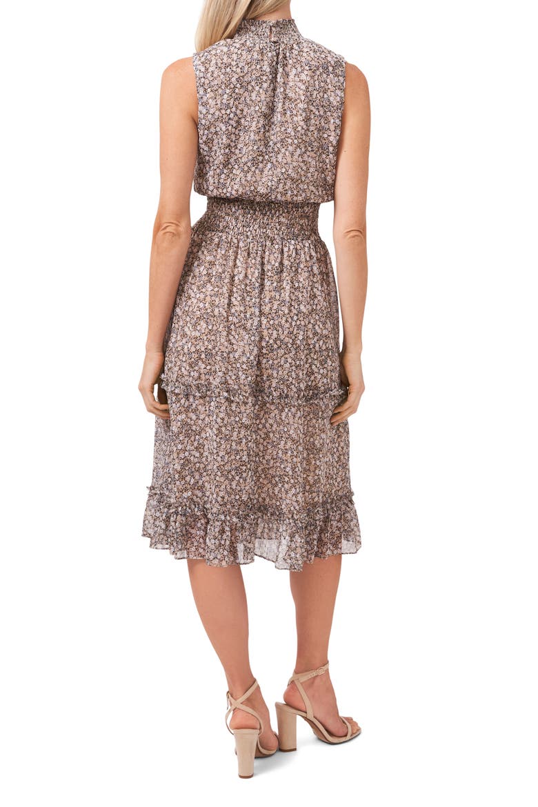 Sleeveless Mock Neck Floral Dress, Alternate, color, BEIGE