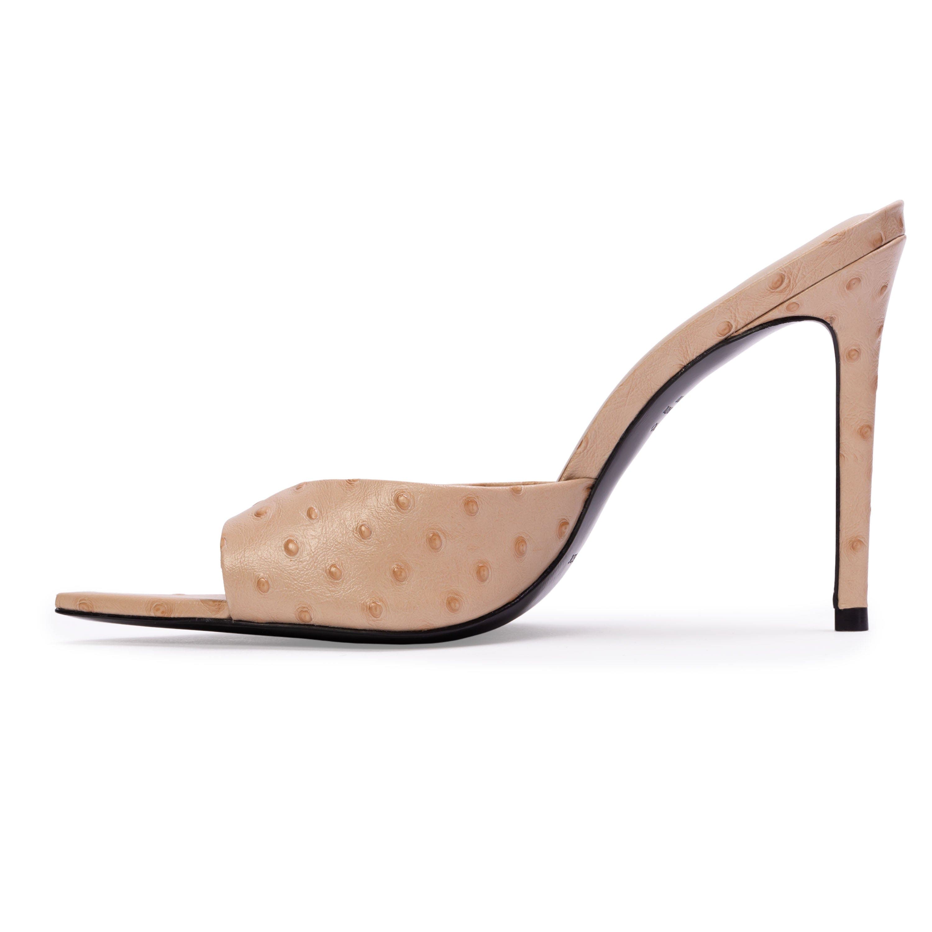 BLACK SUEDE STUDIO Brea Ostrich Mule, Alternate, color, Nude Ostrich Leather