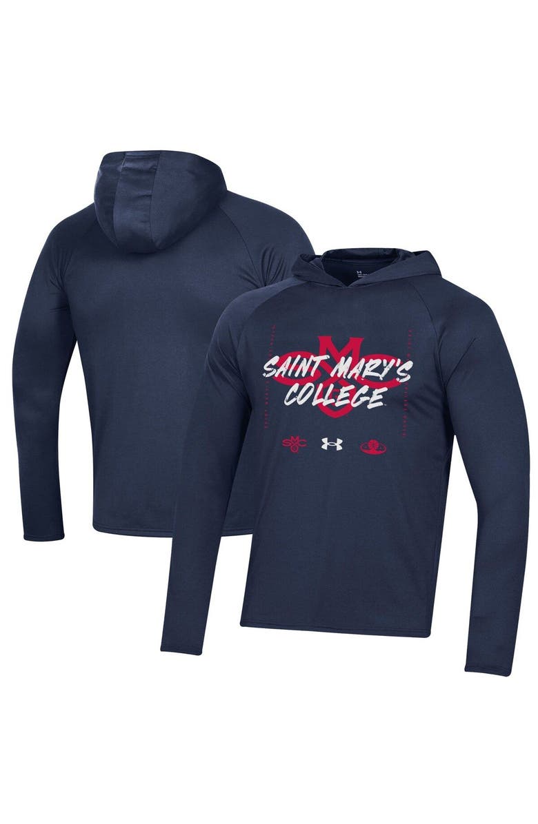 Under Armour Navy Saint Mary's Gaels 2023 On Court Bench Shooting Long Sleeve Hoodie T-Shirt, Main, color, 