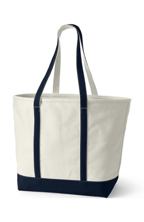 Lands' End Open Top Long Handle Canvas Tote Bag In Natural/radiant Navy