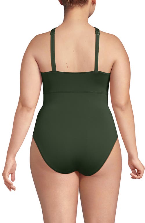 Lands' End Criss Cross Halter One Piece Swimsuit In Rich Olive Green