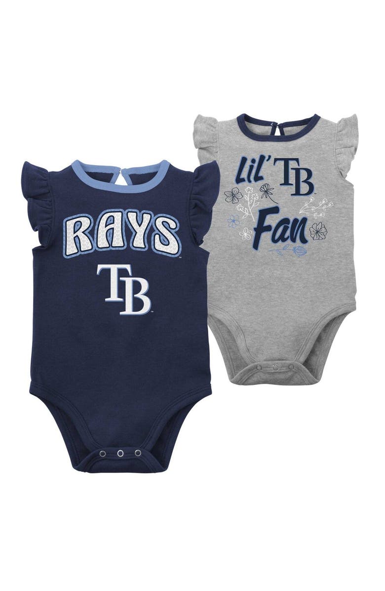 Outerstuff Girls Newborn & Infant Navy/Heather Gray Tampa Bay Rays Little Fan Two-Pack Bodysuit Set, Main, color, Navy