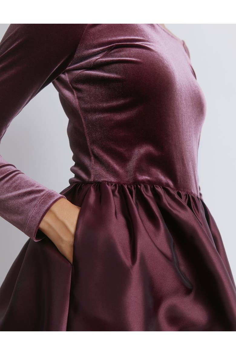 Velvet & Taffeta Bardot Dress, Alternate, color, Burgundy