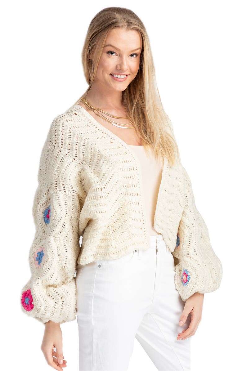 SAACHI Floral Crochet Crop Cardigan, Alternate, color, White