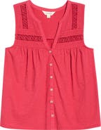 Lucky Brand Lace Inset Cotton Button-Up Tank