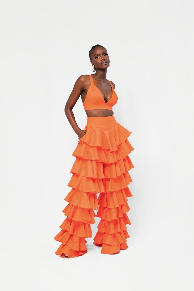 Linen Daria Ruffle Pants, Main, color, Orange