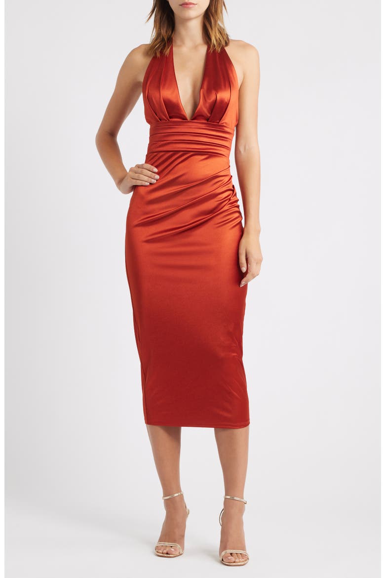 Satine Halter Midi Dress, Main, color, BRICK