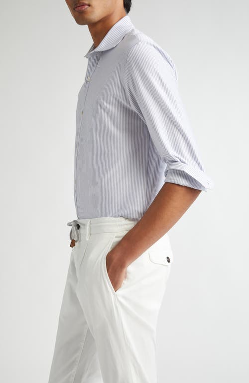 Eleventy Dandy Pinstripe Cotton Button-up Shirt In Denim